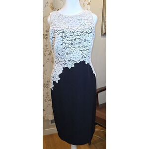 Ralph Lauren Navy White Dress Ivory Lace Women’s Size 10 Elegant Classic Party